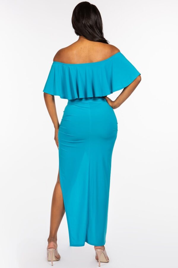 Off-Shoulder Ruffled Cropped Top Two-Piece Set – Jade