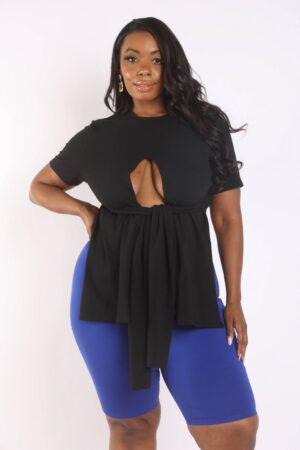 Tie-Detail Side Slit T-Shirt – Plus Size Black