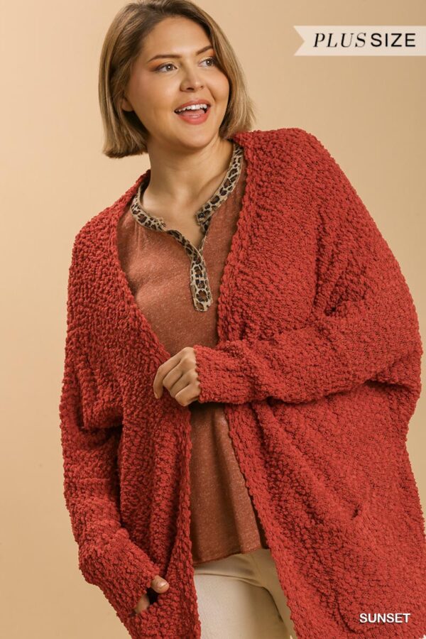 Open-Front Oversized Cardigan with Pockets – Sunset