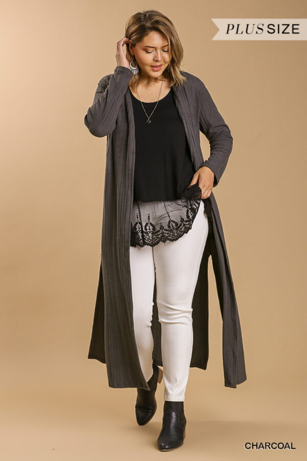 Plus Size Open-Front Longline Cardigan – Charcoal