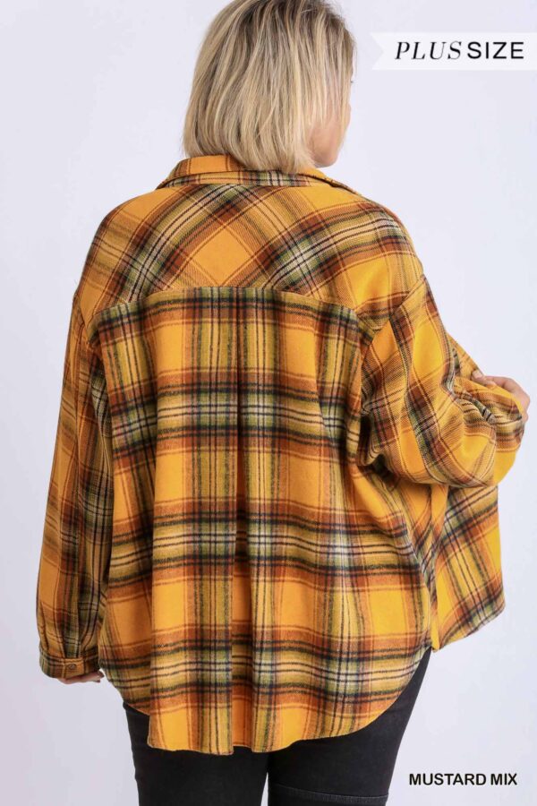 Plus Size Plaid Collar Button-Down Overshirt – Mustard Mix