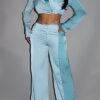 Colorblock Crop Blazer & Low-Rise Wide-Leg Pant Set – Blue