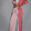 Colorblock Crop Blazer & Low-Rise Wide-Leg Pant Set – Blush