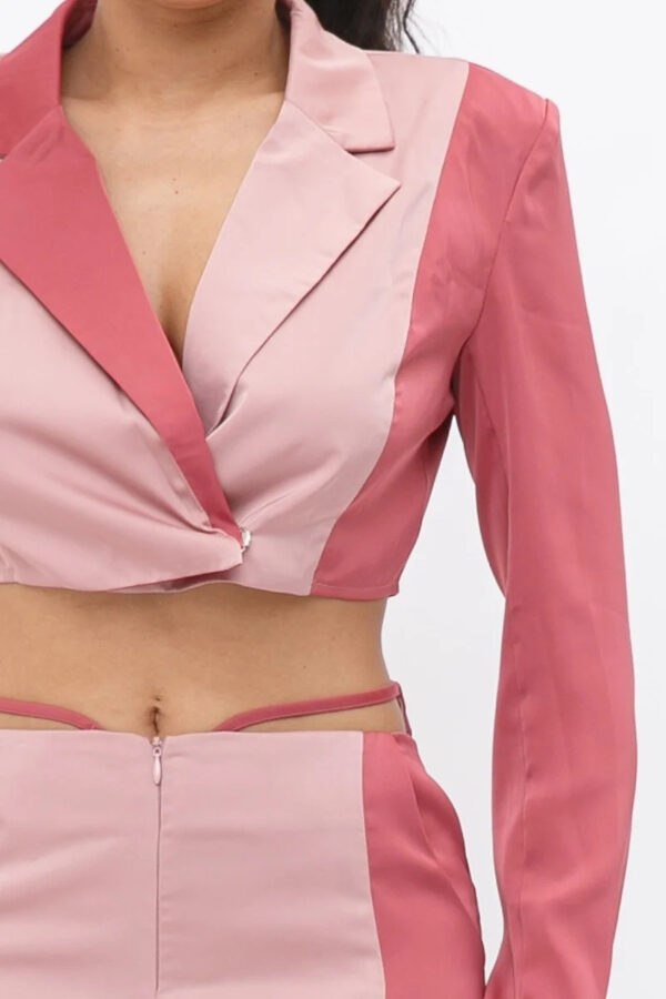 Colorblock Crop Blazer & Low-Rise Wide-Leg Pant Set – Blush