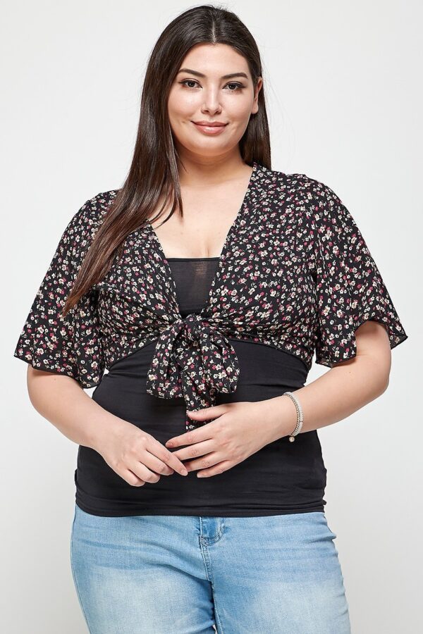 Plus Size Ditsy Floral Cropped Bolero Cardigan – Black