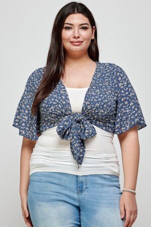 Plus-Size Ditsy Floral Cropped Bolero Cardigan – Denim