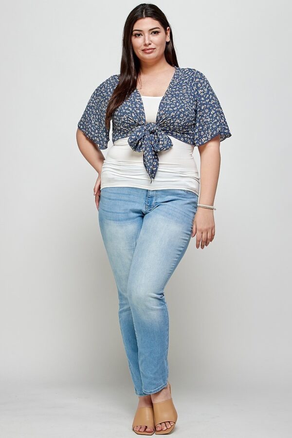 Plus-Size Ditsy Floral Cropped Bolero Cardigan – Denim