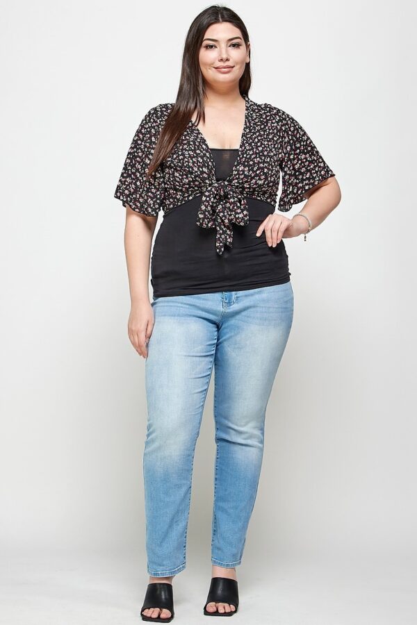 Plus Size Ditsy Floral Cropped Bolero Cardigan – Black