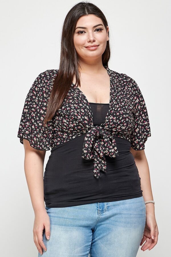 Plus Size Ditsy Floral Cropped Bolero Cardigan – Black