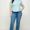 Plus-Size Ribbed Cold-Shoulder Top – Dusty Blue