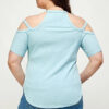 Plus-Size Ribbed Cold-Shoulder Top – Dusty Blue