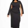 Cape Sleeve Dress with Knot Detail – Black (Plus Size)