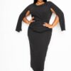 Cape Sleeve Dress with Knot Detail – Black (Plus Size)