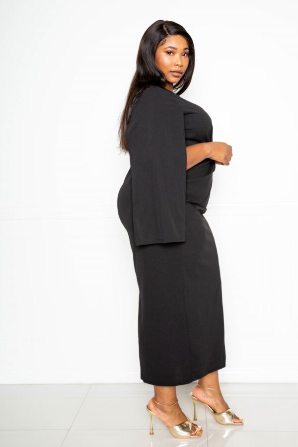 Cape Sleeve Dress with Knot Detail – Black (Plus Size)