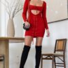 Knit Cut-Out Bustier Mini Dress – Lace-Down Detail