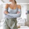 Ribbed Off-Shoulder Long-Sleeve Bodysuit – Heather Grey