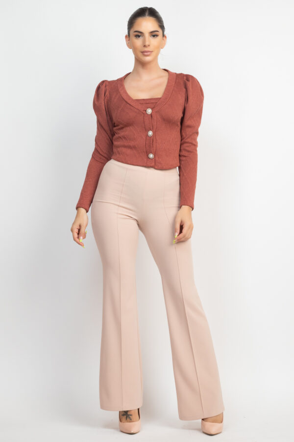 Geometric Cami & Puff-Sleeve Blazer Set – Smokey Mauve