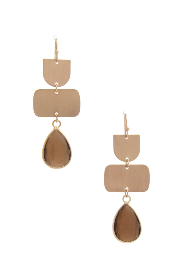 Teardrop Gem Multi-Shape Dangle Earrings – Brown, Coral, Teal, Mustard