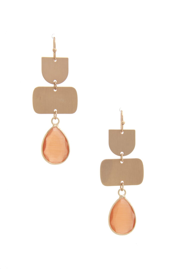 Teardrop Gem Multi-Shape Dangle Earrings – Brown, Coral, Teal, Mustard