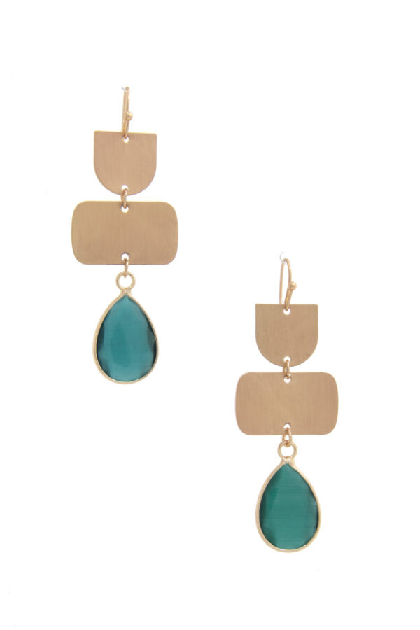 Teardrop Gem Multi-Shape Dangle Earrings – Brown, Coral, Teal, Mustard
