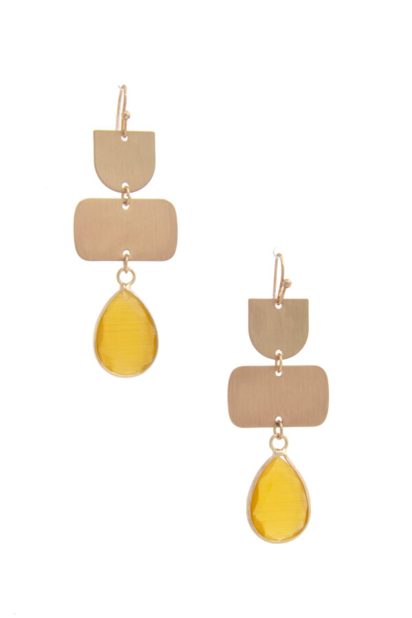 Teardrop Gem Multi-Shape Dangle Earrings – Brown, Coral, Teal, Mustard