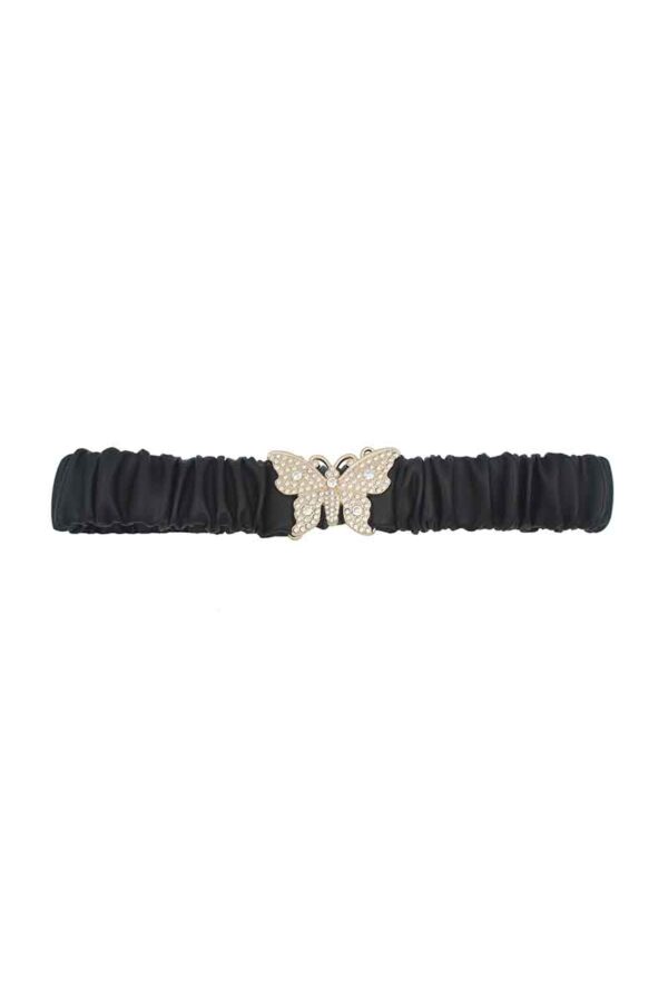Rhinestone Butterfly Belt with Ruched Elastic Back