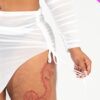 Plus Sheer Mesh Ruched Drawstring Skirt – White
