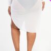 Plus Sheer Mesh Ruched Drawstring Skirt – White