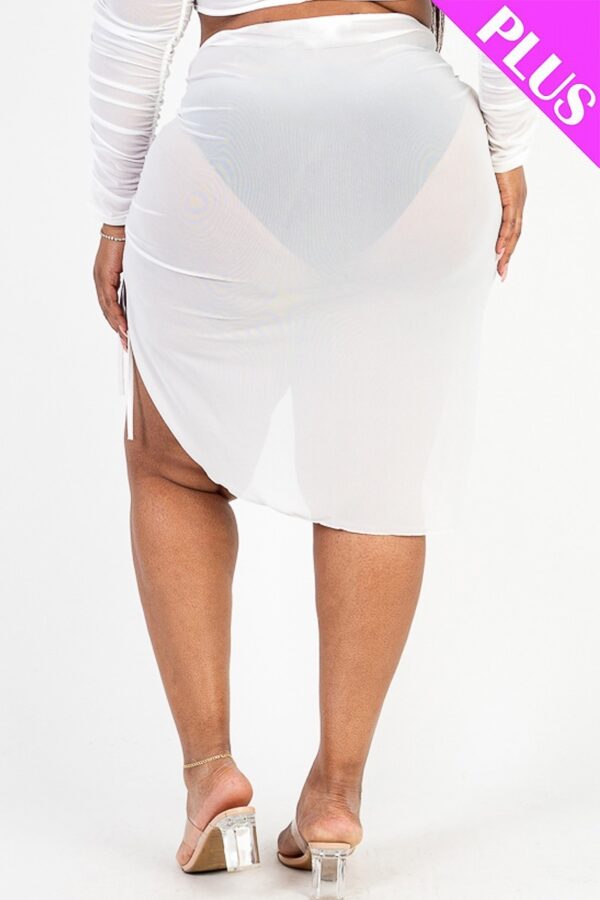Plus Sheer Mesh Ruched Drawstring Skirt – White