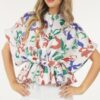 Floral Short Sleeve Top with Waist Tie – Rust