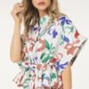 Floral Short Sleeve Top with Waist Tie – Rust