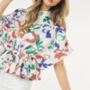 Floral Short Sleeve Top with Waist Tie – Rust