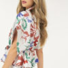 Floral Short Sleeve Top with Waist Tie – Rust