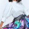 Puff Sleeve Blouse with Pearl Buttons – Off White