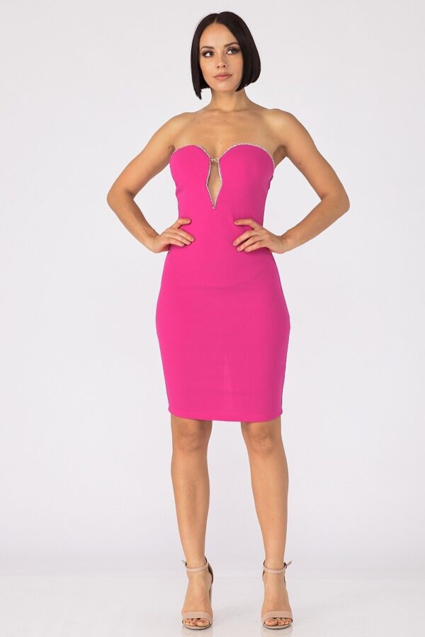 Off-Shoulder Dress with Jewel Trim – Fuchsia