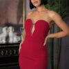 Off-Shoulder Dress with Heart V-Neck & Jewel Trim – Red