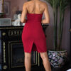 Off-Shoulder Dress with Heart V-Neck & Jewel Trim – Red