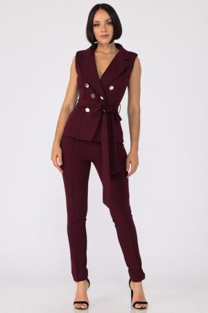 Coordinated Top and Skinny Pants Set – Wine
