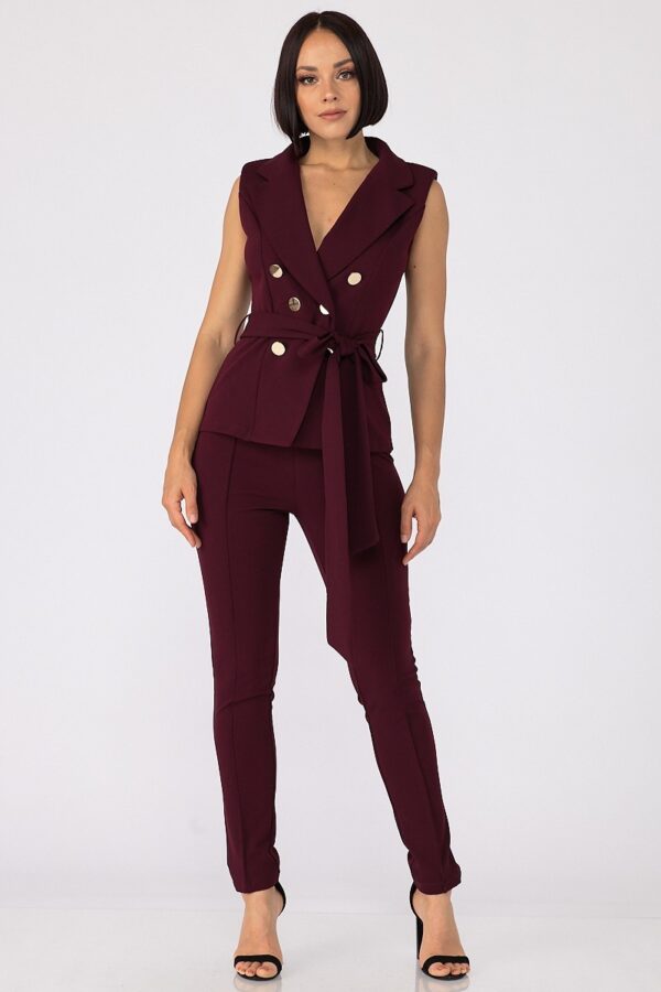 Coordinated Top and Skinny Pants Set – Wine