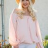 Off-Shoulder Bubble Sleeve Top – Rose (Plus Size)