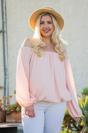 Off-Shoulder Bubble Sleeve Top – Rose (Plus Size)