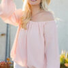 Off-Shoulder Bubble Sleeve Top – Rose (Plus Size)