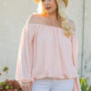 Off-Shoulder Bubble Sleeve Top – Rose (Plus Size)