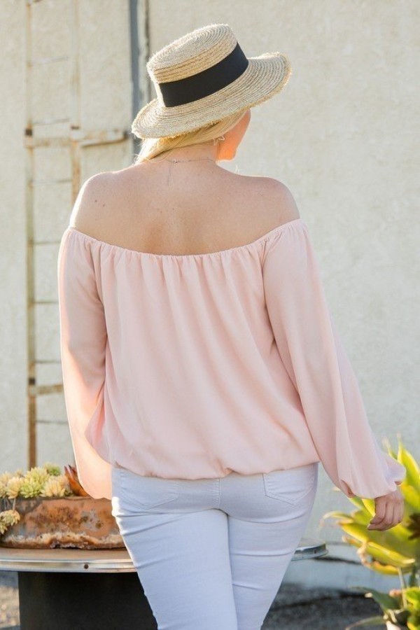 Off-Shoulder Bubble Sleeve Top – Rose (Plus Size)
