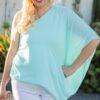 One-Shoulder Unbalance Top – Mint (Plus Size)