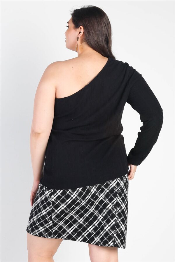Plus-Size Ribbed One-Shoulder Top – Black