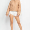 Mock Neck Quilted Jacket – Taupe Faux Leather