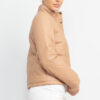 Mock Neck Quilted Jacket – Taupe Faux Leather