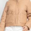Mock Neck Quilted Jacket – Taupe Faux Leather