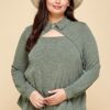 Plus Size Long Sleeve Top with Cut-Out Collar – Olive